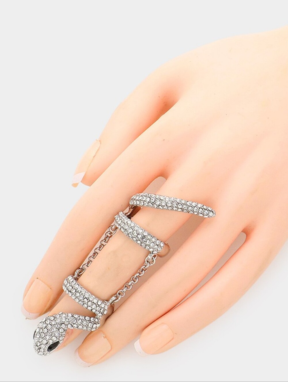 Silver Wrapped Snake Metal Finger Statement Pave Rhinestone Crystal Ring Wiggle